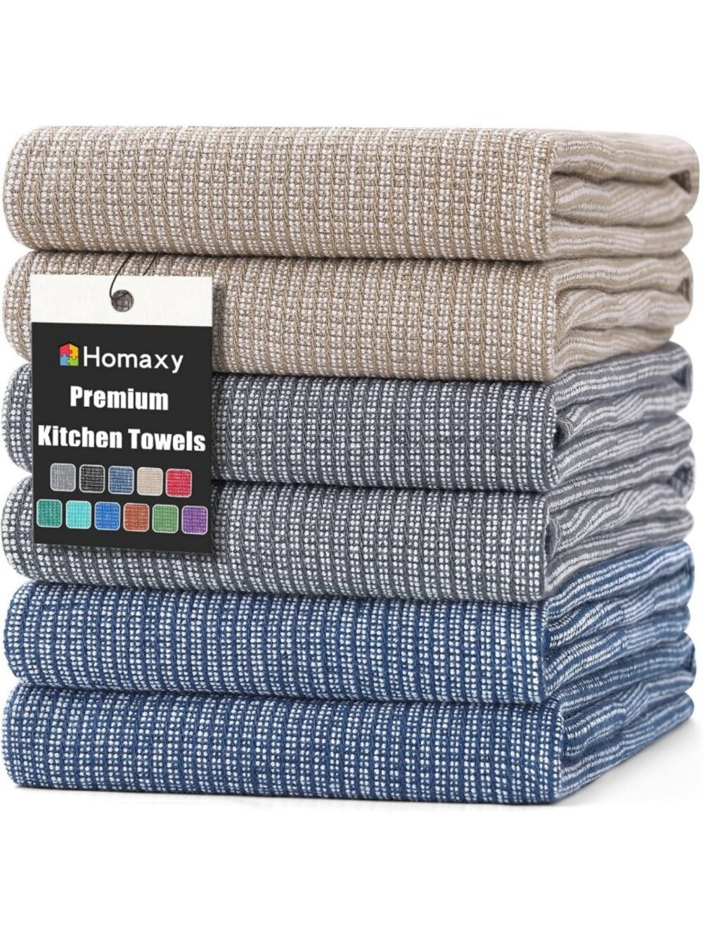 Premium 380 GSM Cotton Kitchen Towels Set of 6, 18"x28", Multicolor, Absorbent